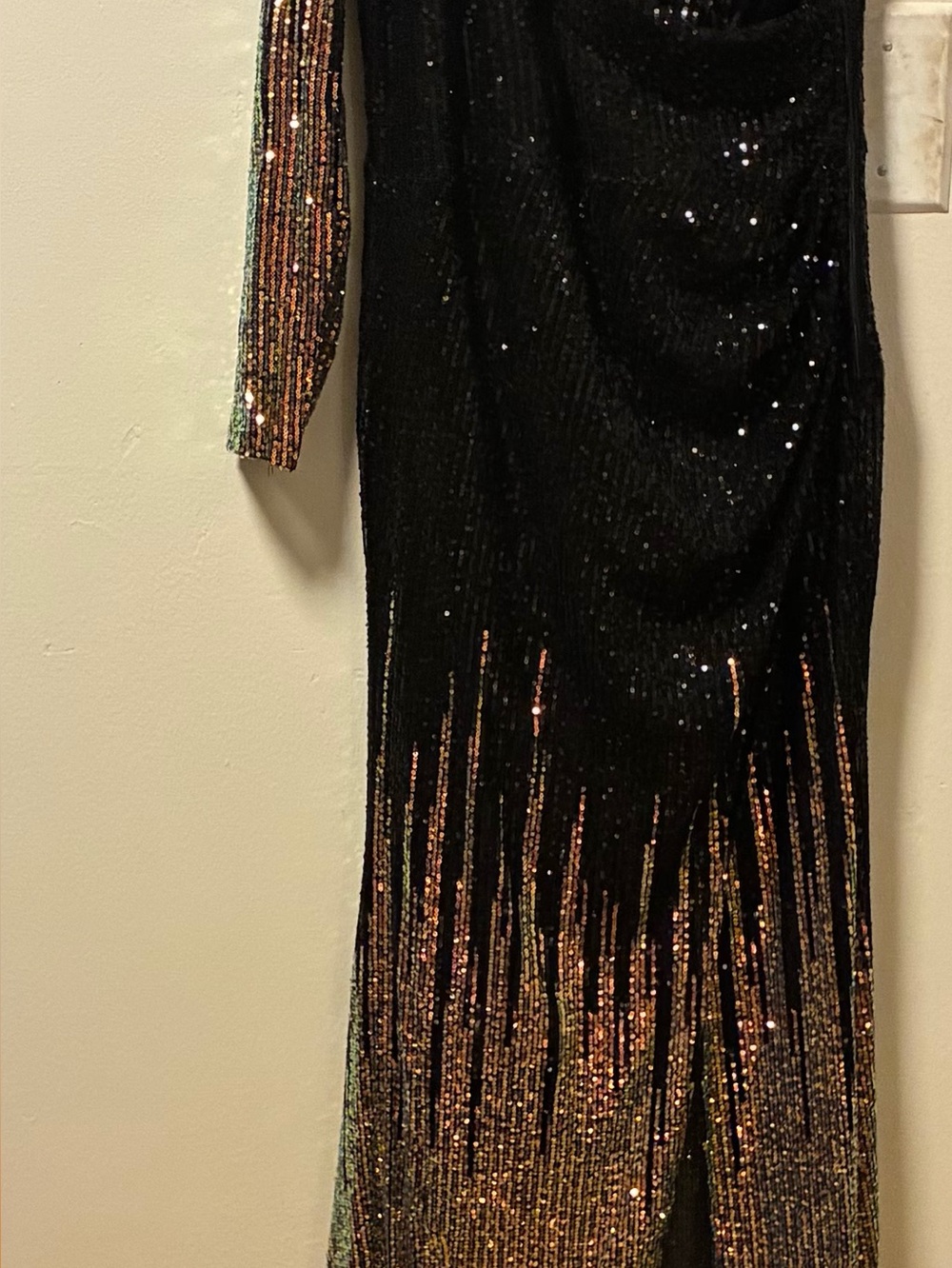 Fashion Nova Black Sequin Long Sleeve Dress with Metallic Ombre Accents